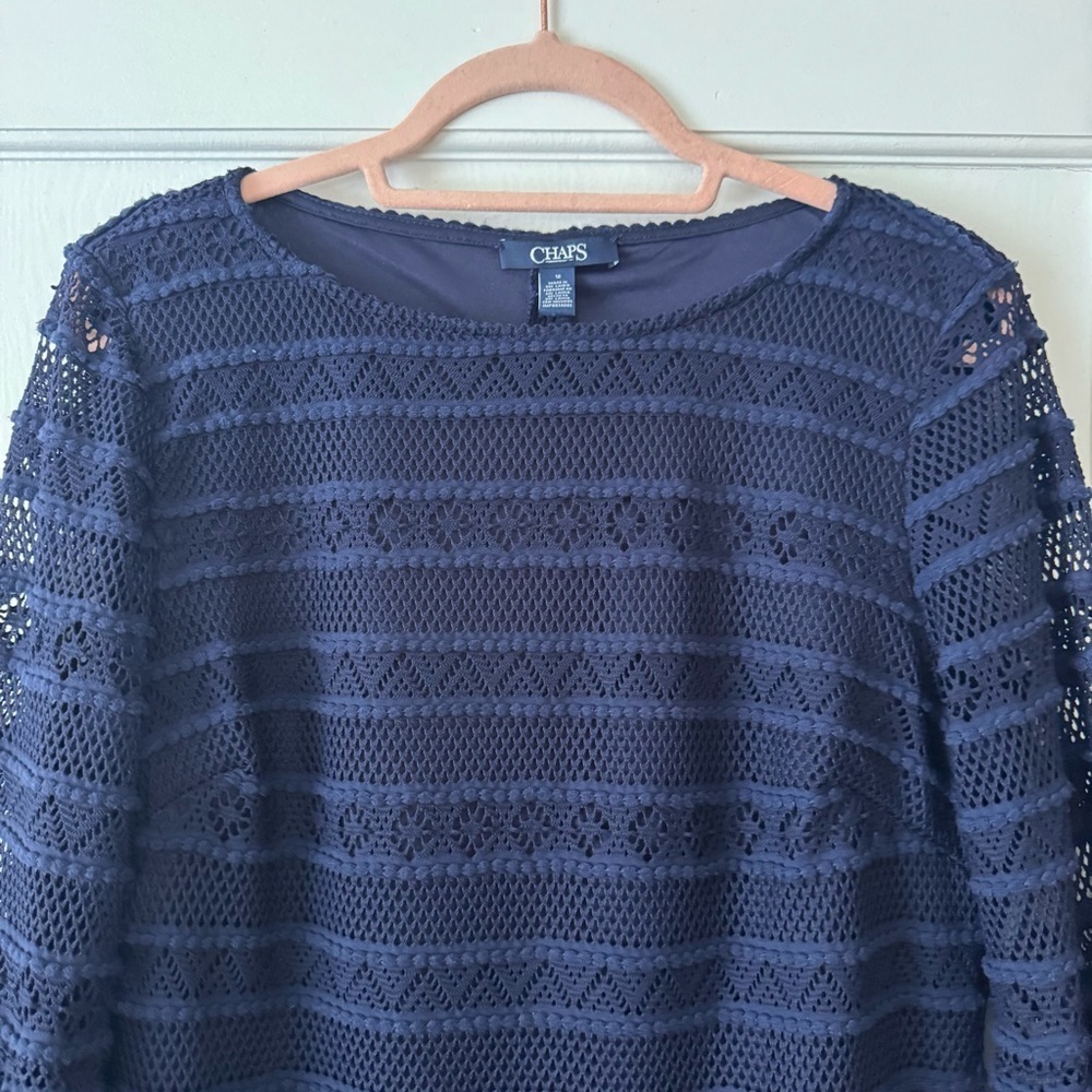 Chaps Midnight Blue Long Sheer Bell Sleeve Dress Size 12 Classic, Contemporary - Picture 2 of 13